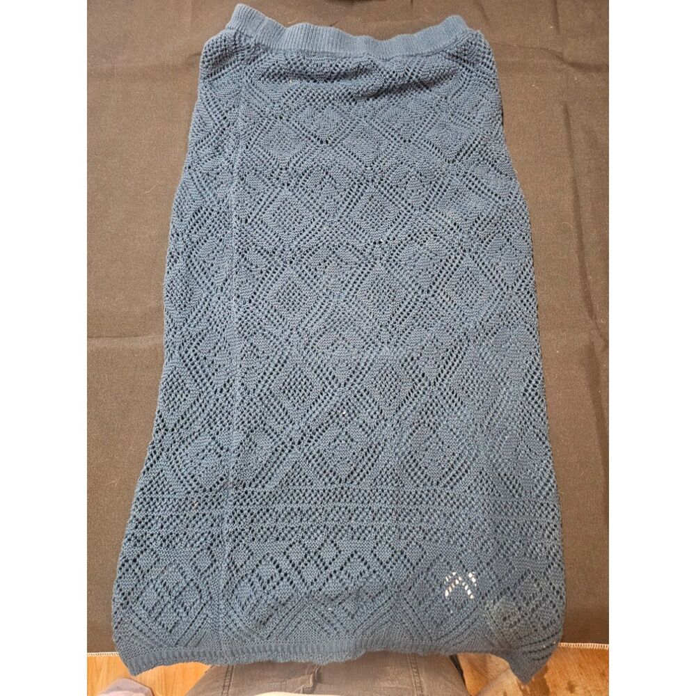 Freshman 1996 Blue Knit Open-Weave Long Sleeve Sweater Plus Skirt